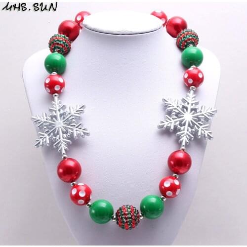 MHS.SUN Christmas style kids children bubblegum necklace 1pc handmade snowflake beads girls necklace baby gift festival jewelry