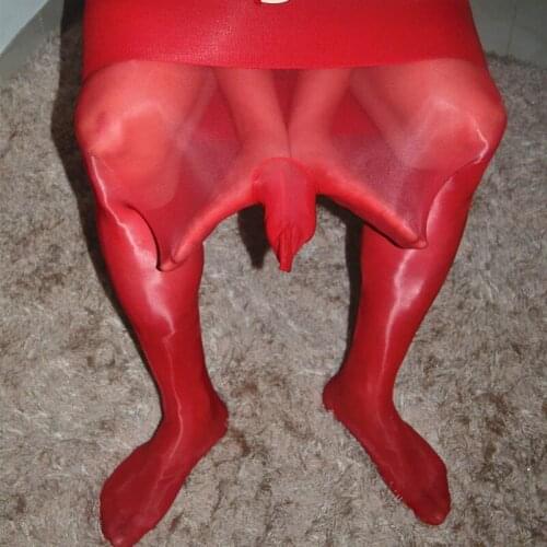 Sexy Men Pantyhose Closed Sheath Oil Shiny 360 Seamless Ultra Sheer Pantyhose With Pouch Tight Sissy Lingerie Stocking Gay