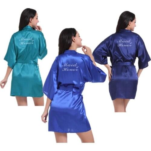 Retail Maid of Honor Letter Rhinestones Women Bride Bridesmaid Short Satin Robes for Wedding Party Getting Ready T71