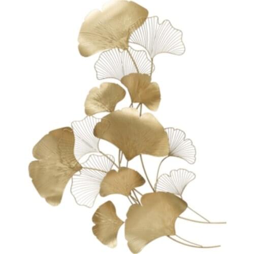 Lucky Chinese Gold Wrought Iron Ginkgo Leaf Wall Crafts Decoration Home Livingroom Wall Porch Background Mural Metal Ornaments