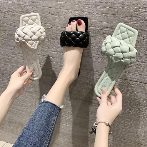 Chic Women Slippers 2020 Hot Women Weave Slippers Flat Shoes Fashion Leisure Shoes Blue Beach Shoe Charm Office Women Slippers