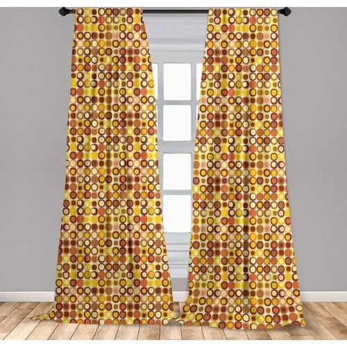 Mid Century Curtains Retro-Themed Styled Round Edged Square Pattern in Old Earth Tones Window Drapes for Living Room Bedroom