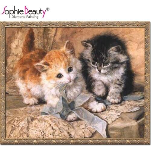 Sophie Beauty Embroidery Animals Cartoon Diy Diamond Painting Cross Stitch Kit Mosaic Cat Play Crystal Embroidery Needlework Art