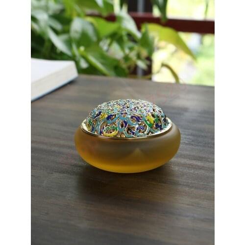 Ancient methods glass, auspicious incense burner, enamel cover, Buddha Hall worship, Guanyin sandalwood stove ornaments