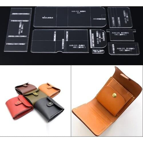 1 Set Laser Cut Clear Acrylic Template Pattern For DIY Handmade Short Wallet Leather Craft Sewing Pattern Sewing stencils