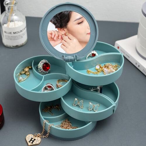 Rotating Multilayer Jewelry Organizer Box Plastic Earring Storage Box Bracelet Earrings Necklace Jewelry Stand Dustproof Boxes