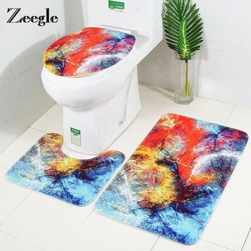 Zeegle 3Pcs Bathroom Carpet Set Non-Slip Shower Rug Toilet Lid Cover Bath Mat Absorbent Carpet Bathroom Mat Toilet Bath Rugs