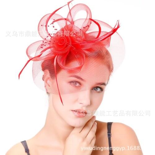 Lady Fedoras Hat Girls Fashion Make Up Party Suit Feathered Bride Net Headwear Party Fedoras Cap Headwear B-8290