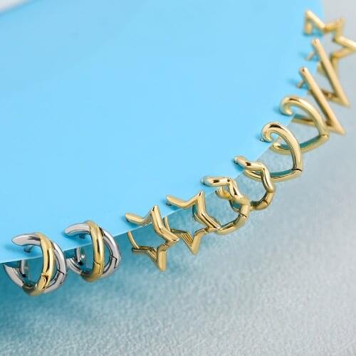 Punk Gold Heart Star Small Hoop Earrings For Women Minimalist Geometric Tiny Cartilage Ear Hoops Piercing Jewelry Gifts 2021 New