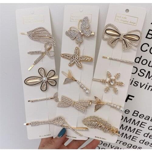 2021 Korean New Hot Trendy Shining Crystal Butterfly Bow Snowflake Star Hairgrips Hair Clips For Women Fashion Hairpins Sets