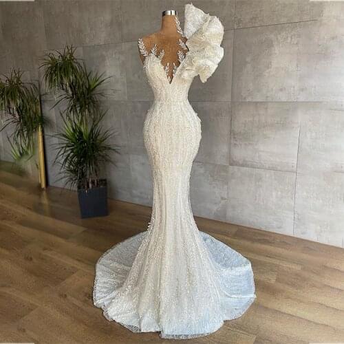 Bead Lace Mermaid Wedding Dresses Sheer Jewel Neck Appliques Beach Bridal Dress Country Style Custom Made Vestidos De Novia