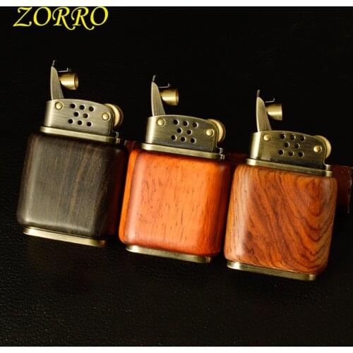 ZORRO Retro Kerosene Lighter Open Flame windproof Sandalwood Shell Collection