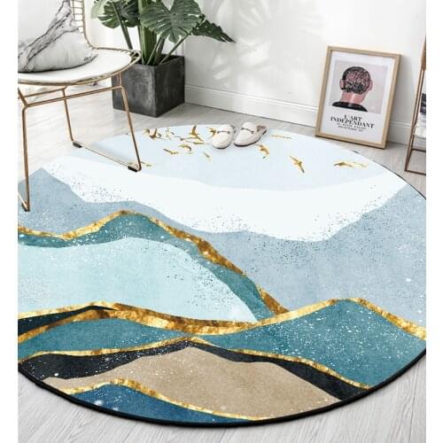 Quicksand Blue Green Pattern Round Carpet Gold Decoration Chair Non-Slip Mat Nordic Mordern Room Accessories T341