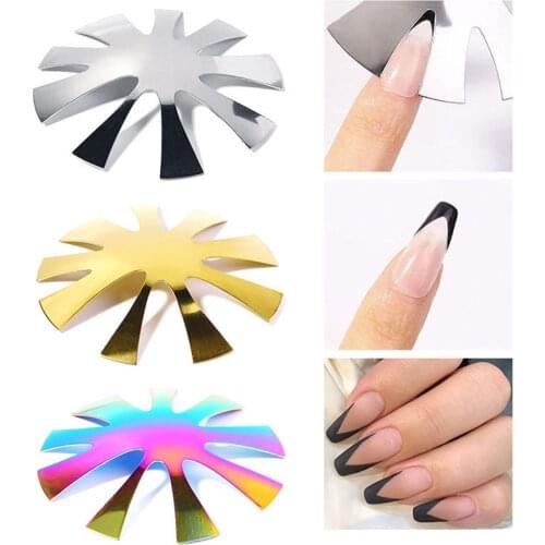 1Pc Pro Easy French Smile Cut V Line almond shape Tips Manicure Edge Trimmer Gold Nail Cutter Acrylic Pink White French Nails