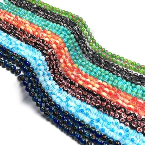 10mm Thousand Flower Lampwork Glass Beads Plum shape Pattern Spacer Beads DIY Bracelet choker Necklace Jewelry Making