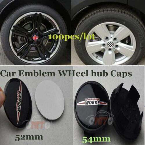 100pcs/set 54mm Car Emblem Rims Wheel hub Center caps Auto tires rims Covers Works logo badge fit For Mini 52mm stickers badge