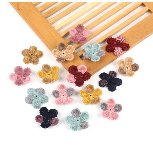 20pcs/lot Lovely Wool Flowers Hair Clips Applique For Women Girls Hair Jewelry Handmade DIY Jewelry Findings Decoration Gifts