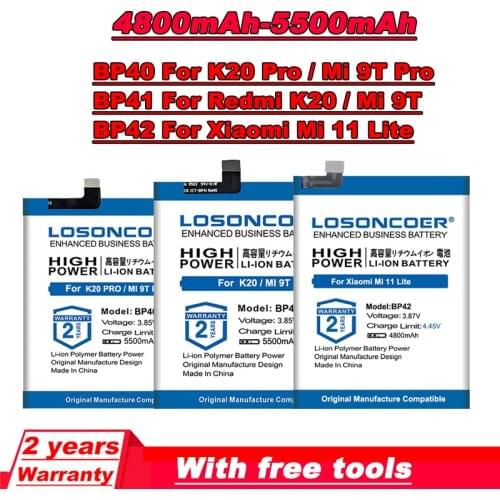 LOSONCOER 5000mAh BP40 Phone Battery For Xiaomi Redmi K20 Pro / Mi 9T Pro Mobile Phone Battery +Free Tools