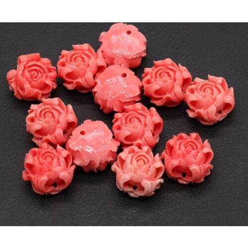 10pcs 20mm Pink Rose Flower Coral Beads Carved Crafts Coral Loose Beads for DIY Charms Earring Bracelet Jewelry Making Gift