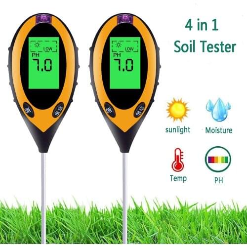 4 in 1 Digital Soil Tester PH Meter Temperature Sunlight Moisture PH Monitor With LCD For Garden Soil Acidity Test Gauge Tool