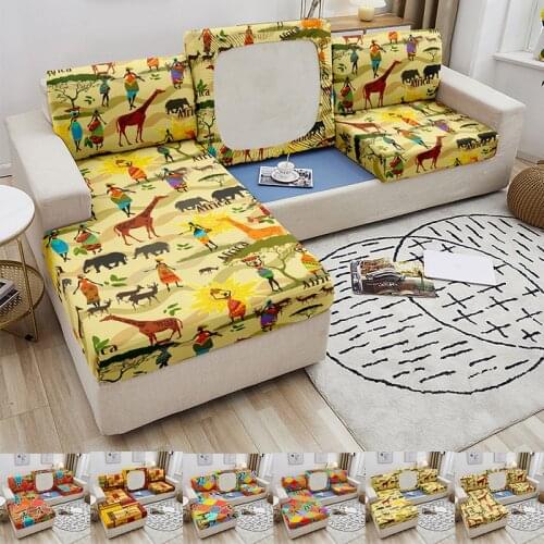 Elastic L-Shape Sofa Seat Cover African Safari Removable Corner Sofa Seat Cushion Cover Sectional Sofa Silpcover 1-4 Seater