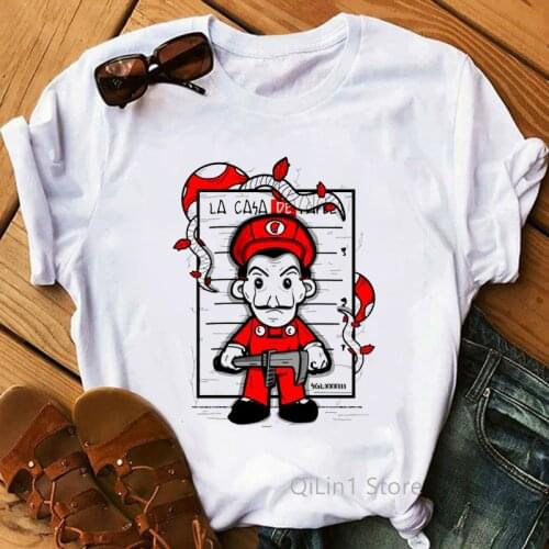 La Casa De Papel Cartoon Print Tshirt WomenS Clothing 2021 Funny Money Heist House Of Paper Tshirt Femme Oversized T Shirt