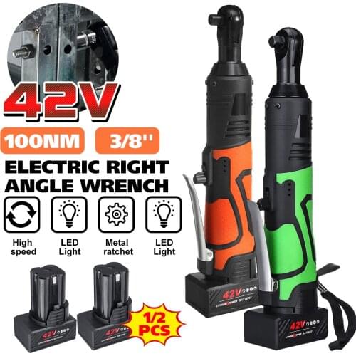 100Nm Electric Wrench 3/8" Cordless Ratchet 42V Rechargeable Scaffolding Right Angle Wrench Tool With 1/2 Battery Charger Kit