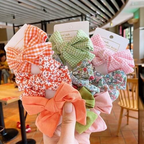 H:HYED Fashion Beautiful Girl Children Barrettes Card Issuance Korean Fresh Simple Plaid Floral Fabric Bow Hair Clip Accessories