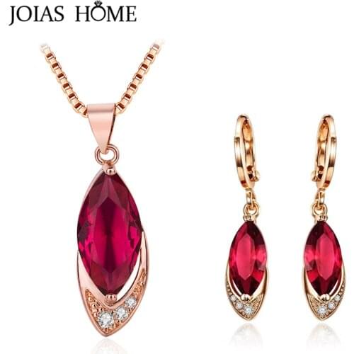 Joiashome Charms Ruby Women Wedding Jewelry Set 925 Sterling Silver Women Rose Gold Color Necklace Earrings Fine Gift Wholesale