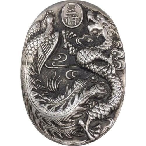 Chinese Tibetan Silver Relief Yungang Grottoes Inkstone Plate With Silver The Dragon Phoenix Inkstone