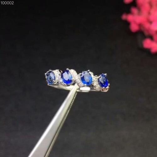 Natural sapphire ring 3 * 4mm 925 sterling silver ring Burnt sapphire A birthday present for a girlfriends lover