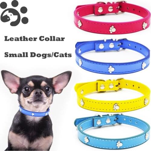 Leather Dog Collar for Small Cats Pet Collars Colorful PU Leather Durable Biteproof Adjustable Pet Dog Collars Paw Print MP0074