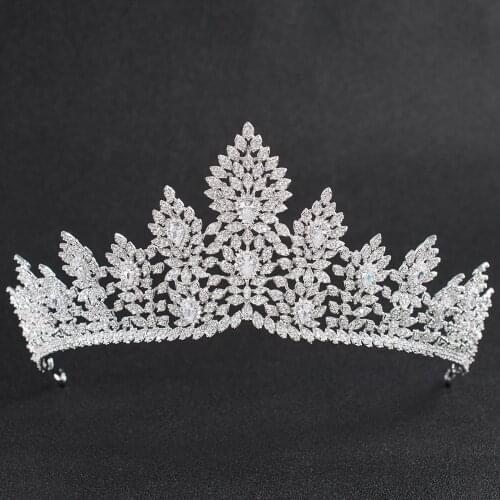 Crystals CZ Cubic Zirconia Wedding Bridal Royal Tiara Diadem Crown Women Prom Hair Jewelry Accessories CH10135