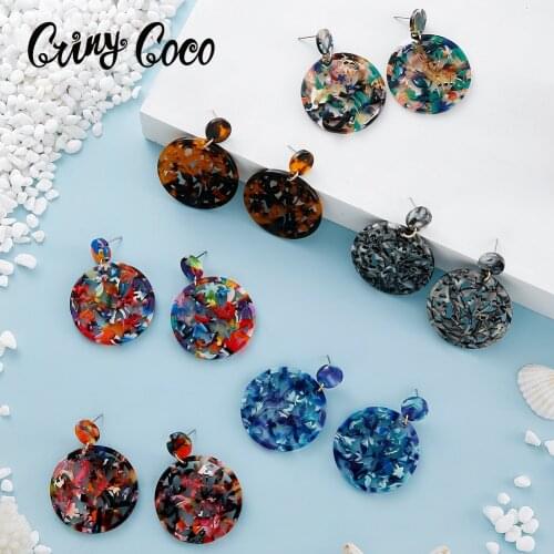 Hawaiian Round Earring Trendy Acrylic Resign Flower Leaf Drop Earrings for Women as Best Gifts Jewerly Wholesale Cring Coco New