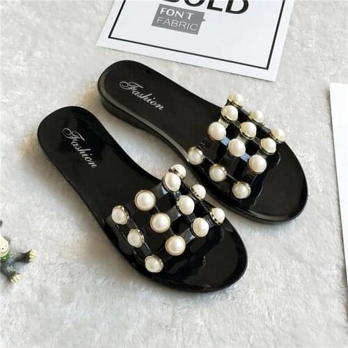 Summer Candy Slippers Woman Shoes Flats Ladies Jelly Sandals Slippers Womens Zapatos Mujer Slip On Pearl Sliders Home Slippers