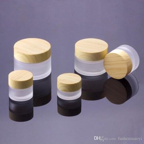 Frosted Glass Jar Cream Bottles Round Cosmetic Jars Hand Face Cream Bottle 5g-10g-15g-30g-50g Jars with wood grain cover PP inne
