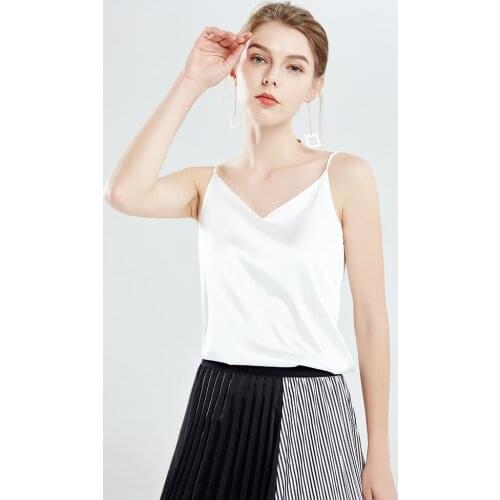 Spaghetti Strap Sexy Deep V Neck White Black Polyester Satin Basic Camisole Beach Sun Top Backless Tank Tops Suit Undershirt