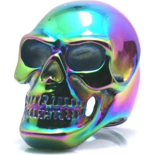 Size 6 To Size 16 Unisex 316L Stainless Steel Multicolor Rainbow Big Polishing Skull Ring
