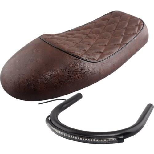 Motorcycle Brown Hump Seat 175mm Black Frame Hoop Loop LED Turn Signal Tail Light Kit For Harley BMW Honda Cafe Racer Yamaha