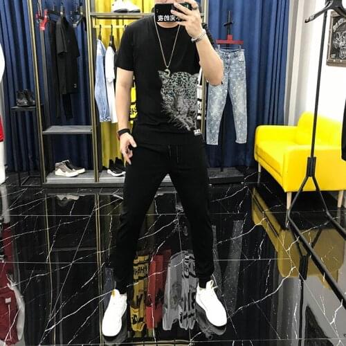 Simple Solid Color Men Plus Size Street T-Shirt In Stock Jogger 5XL Tracksuit Diamond Sets Tiger Short Sleeve