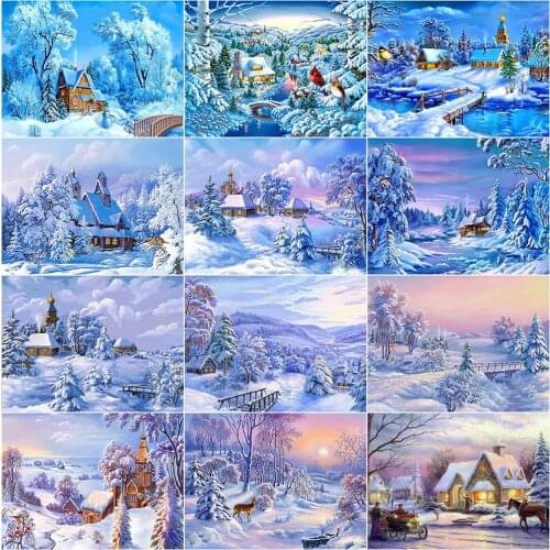 EverShine Diamond Painting Kit Landscape Diamond Embroidery Winter Full Square Beaded DIY House Rhinestones Art Decor For Home
