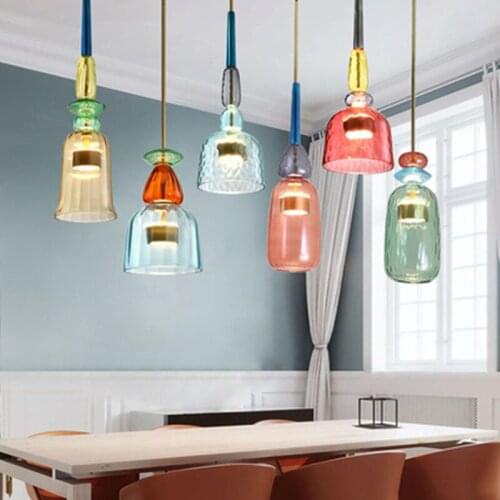 Nordic Color Candy Pendant Lights Childrens Room Ins Retro Hanging Lamp Single Head Glass Lamps Lustres Pendentes Decor Home