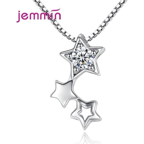 New Fashion S925 Sterling Silver Women Star Pandent Necklace Creative Connected Star Box Chain Jewerly Gift for Lover