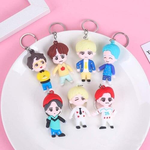 NEW 7PCS/set Kpop Bangtan-Boys Model Keychain Pendant Figure Action Toys For Girls Women Car Ornaments Doll Adult Decor Gift V