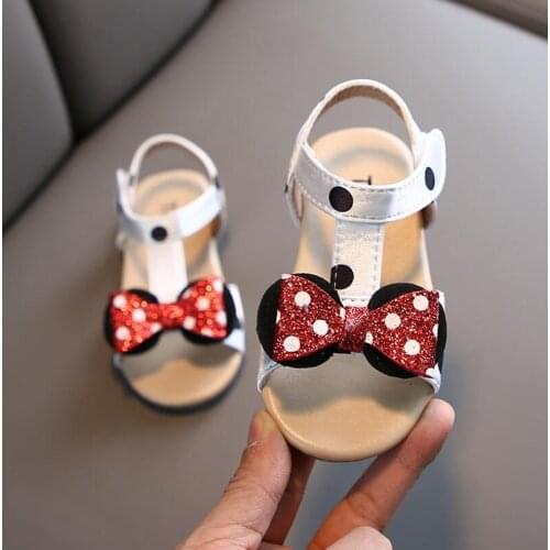 Disney New Kids Minnie Sandals girls Princess soft Sandal Childrens cartoon bow sandals shoes