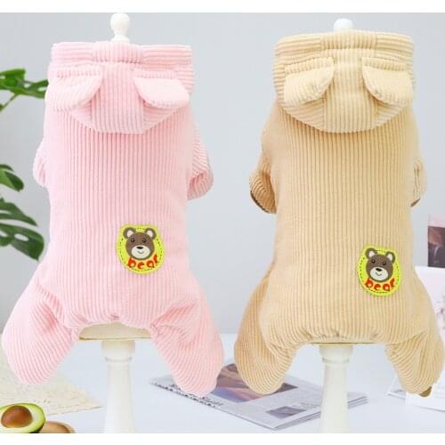 Pet Dog Clothes Winter Cotton Jacket Corduroy Clothes For Small Dogs Pets Jumpsuit Hooded Thicken Cute padded Dog Overalls Teddy