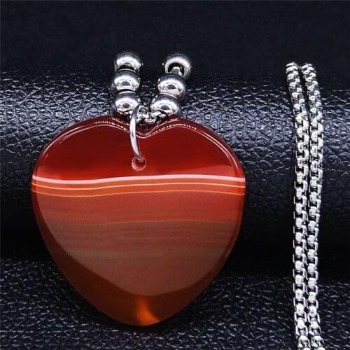Red Heart Natural Btone Stainless Steel Necklaces Women/Men Silver Color Long Necklaces Pendants Jewelry collier femme NXS04