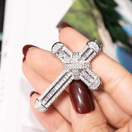 Luxury 925 Silver Exquisite Bible Jesus Cross Pendant Necklace for women men Crucifix Charm Simulated Platinum Diamond Jewelry