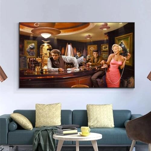 Canvas Poster Portrait Marilyn Monroe Elvis Presley James Dean Pop Wall Art Canvas Poster Graffiti Home Art Decor for Bedroom