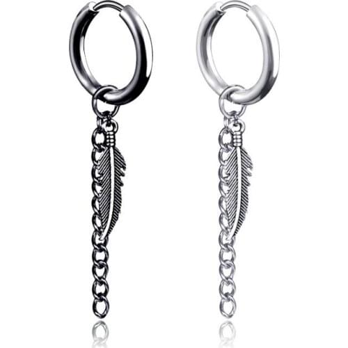 Multi-color Good-looking Feather Tassel Chain Earrings Trend Fashion Personality Earrings Pierced Titanium Steel Tassel Earrings